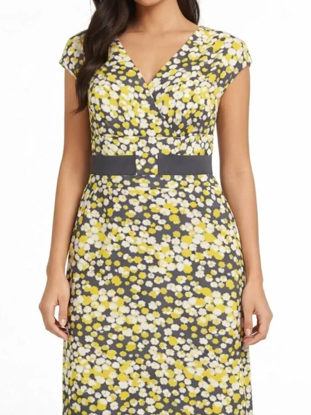 Boden Sheath Midi Dress Size 8 Polka Dot Yellow Cap Sleeve Lined Preppy Artsy